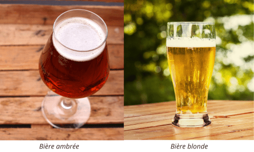 Une bière ambrée et une bière blonde