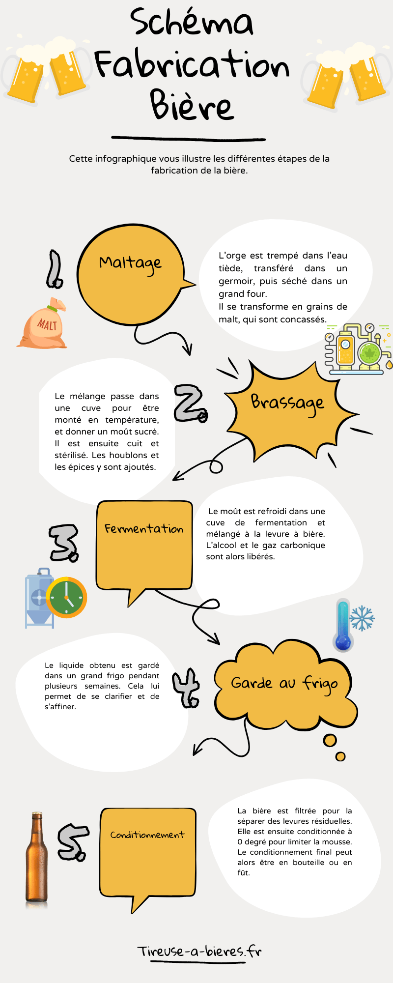 Une infographie qui présente les étapes de fabrication de la bière